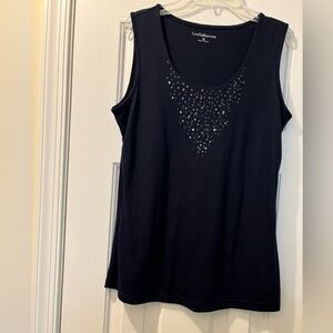 Size medium navy blue sleeveless top with clear sequin in the front